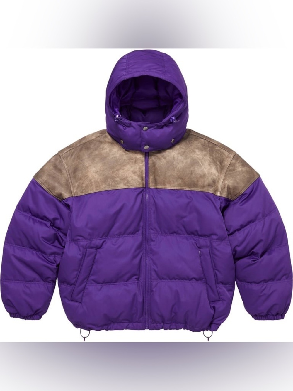 Supreme Leather Yoke Puffer Jacket Purple FW25 Size XL Embossed Logo Insulated